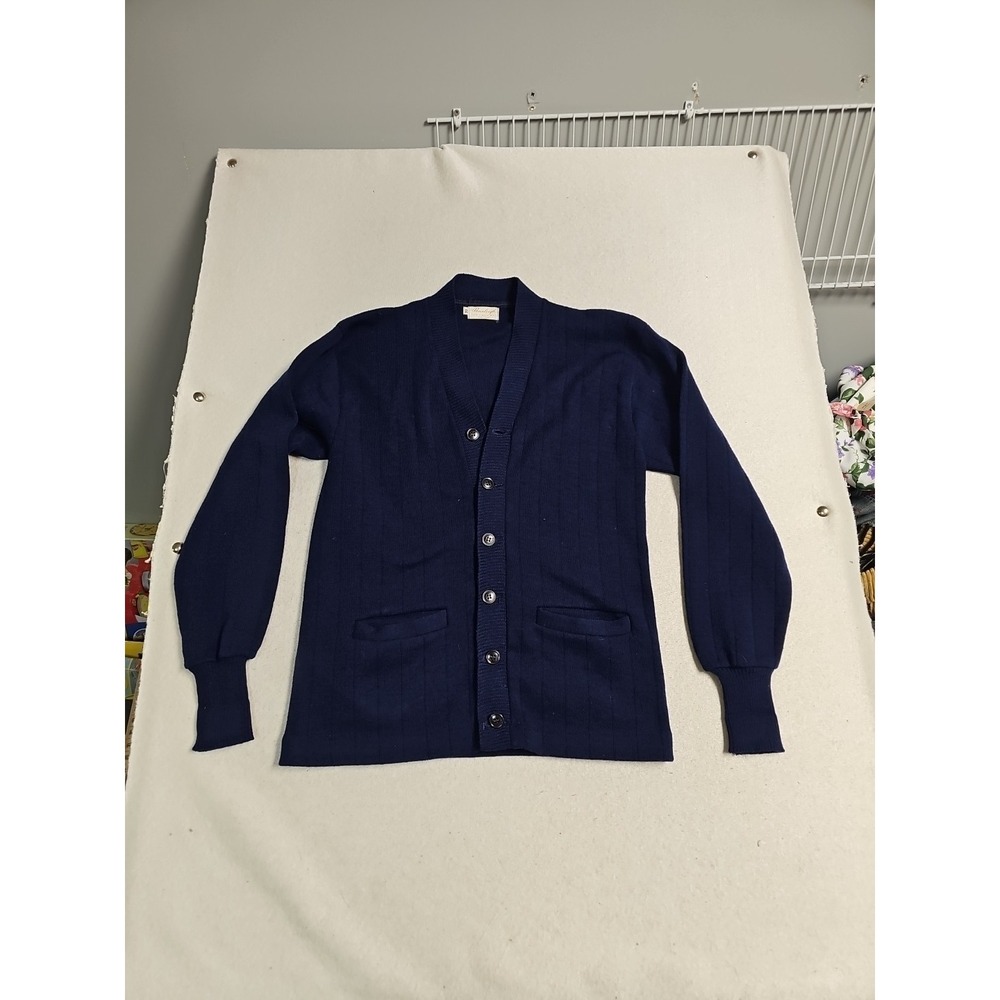 Pennleigh Vintage Navy Blue 100% Virgin Wool Button Cardigan Sweater Mens 44